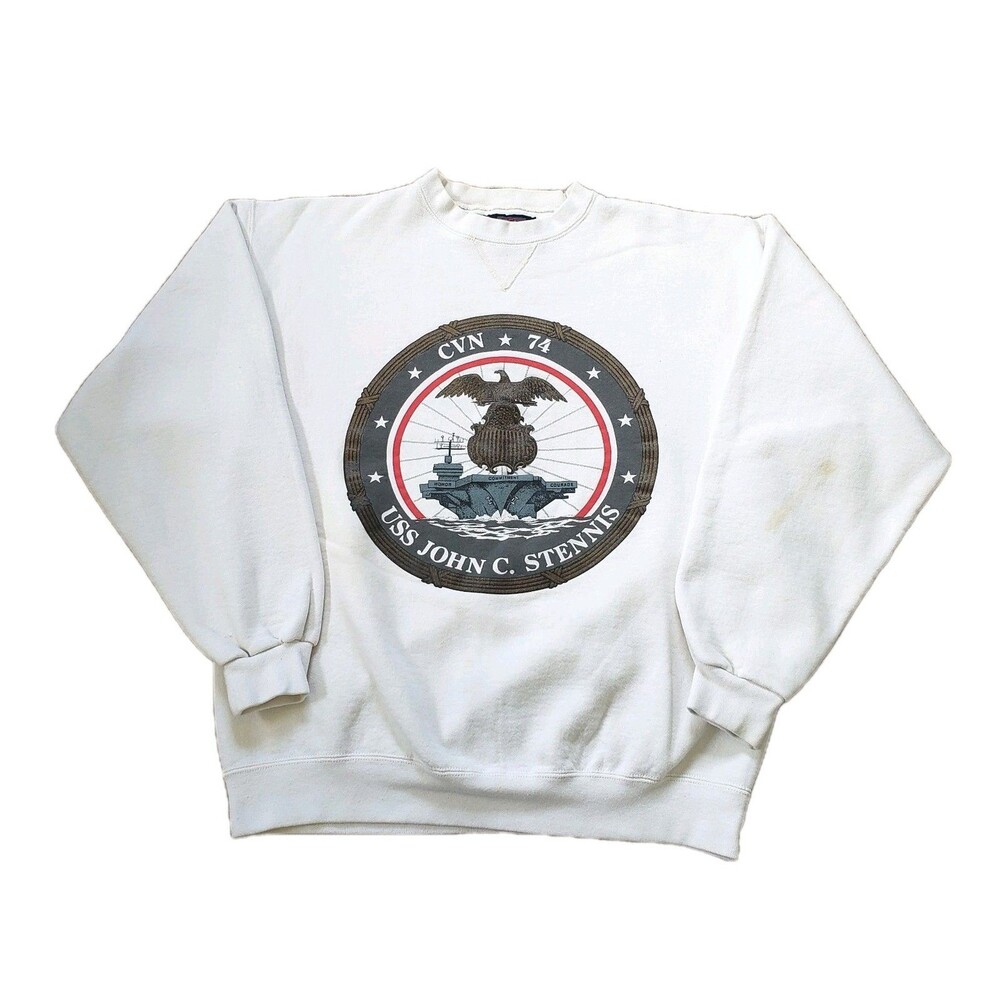Vintage 90s USS John C Stennis Large Mens USA Made Double Side Sweatshirt Soffe
